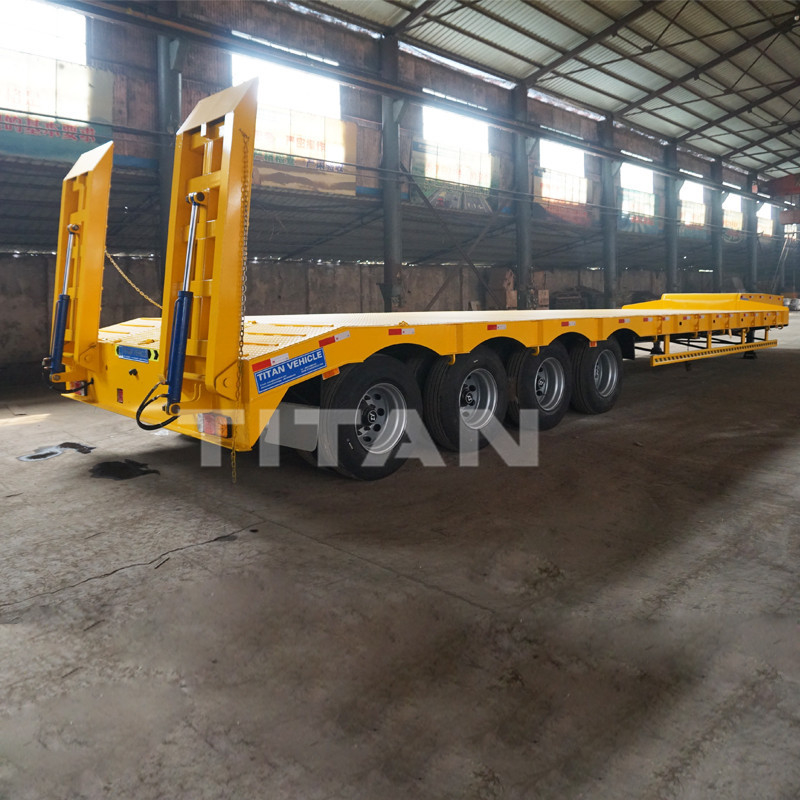 4 axle low bed trailer 100 ton  with the hydraulic ramps supplier