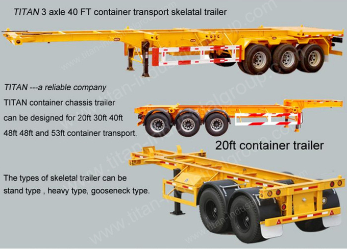 3 Axles 40FT Container Trailer Chassis , Skeleton Semi Trailer For Container Transportation