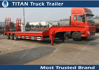 40 Ton tri axle low bed / lowboy semi trailers with ramps , flatbed trailer equipment supplier