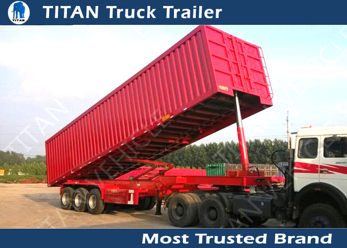 Triple Axles 60 - 80 Ton Construction Dump Trailer Hydraulics , Sand dumping trailer supplier