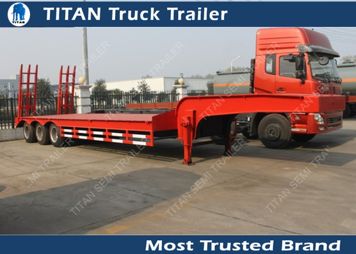 40 Ton tri axle low bed / lowboy semi trailers with ramps , flatbed trailer equipment supplier