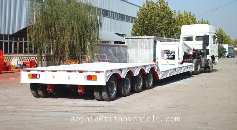 Best price 4 axle lowboy trailer for loading weight 100tons ，lowbed trailer with detachable gooseneck supplier