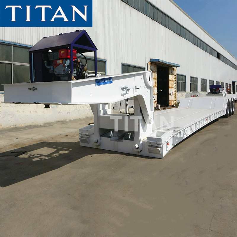 heavy duty lowboy tractor trailers hydraulic detachable 80ton front loading lowbed semi trailer with gooseneck supplier